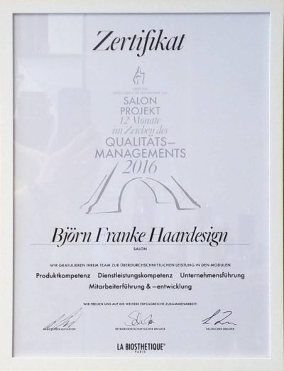 Zertifikat Qualitätsmanagement La Biosthetique Zertifikat Qualitätsmanagement La Biosthetique