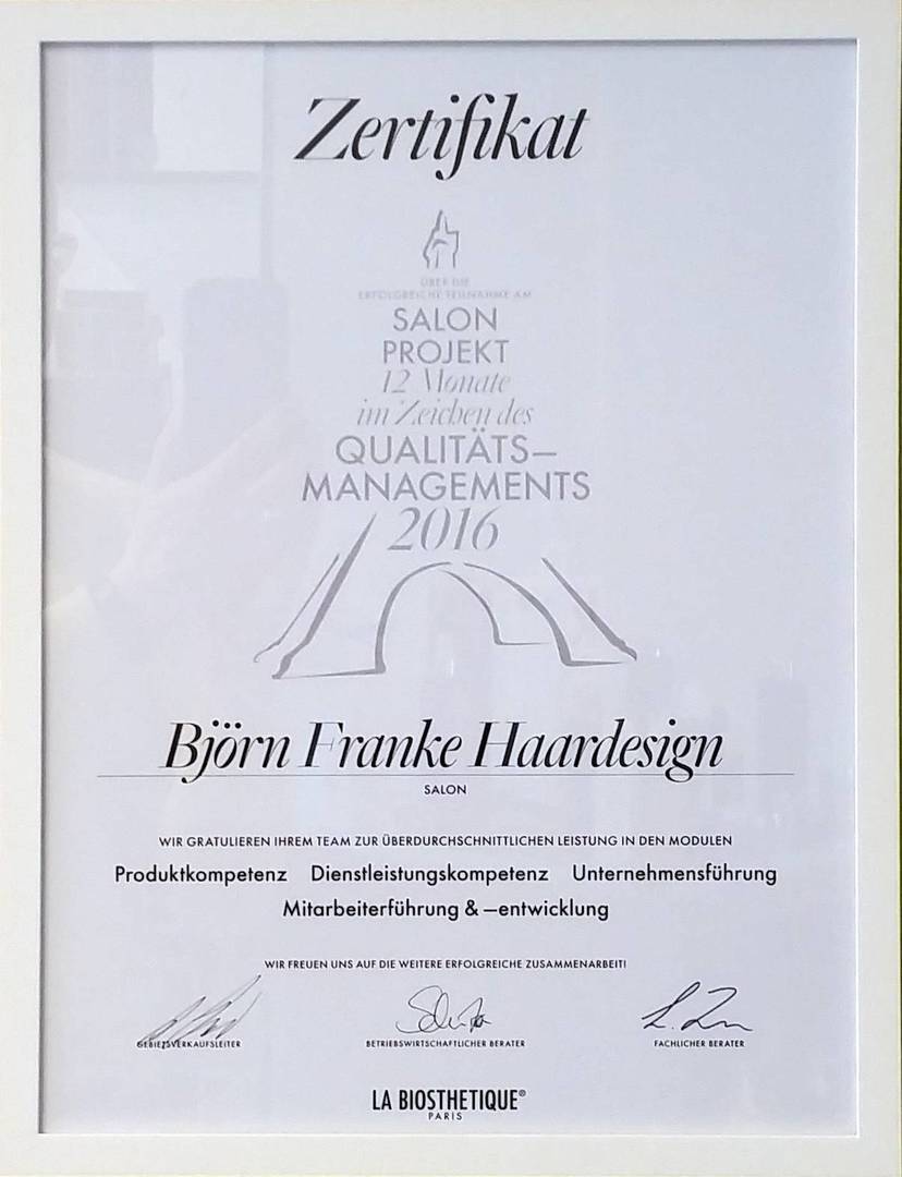 Zertifikat Qualitätsmanagement La Biosthetique Zertifikat Qualitätsmanagement La Biosthetique